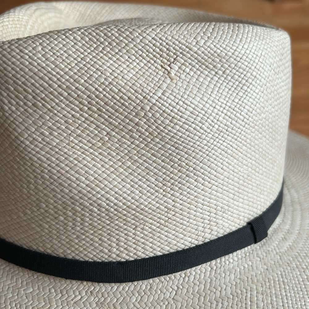 NWOT Cuyana Wide Brim Panama Hat in natural with black ribbon - Picture 7 of 7
